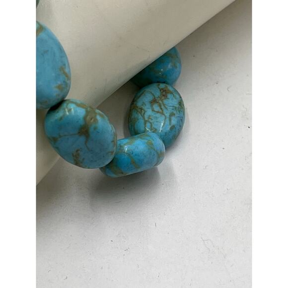 Blue Turquoise Beaded 925 Sterling Silver Toggle Closure Bracelet Sz 8.5” - Picture 2 of 8